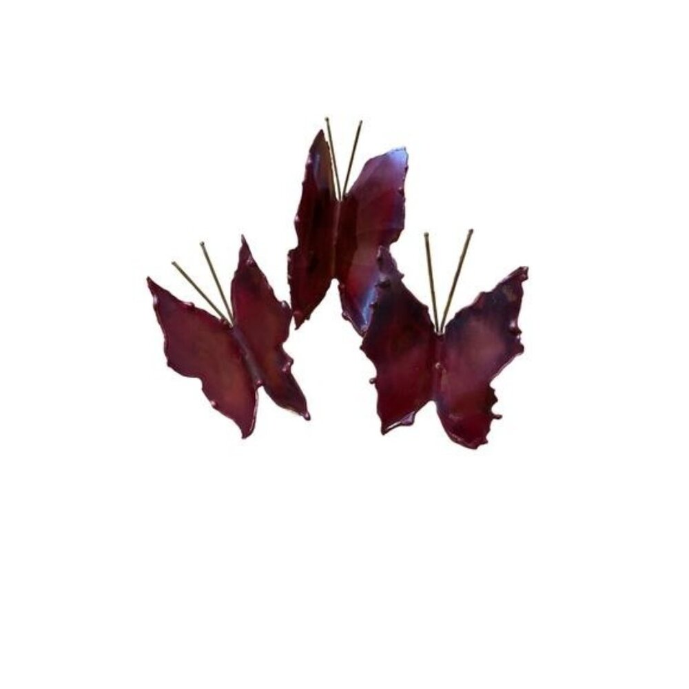 Set of Three Metal Shelf or Table Sitting Red Butterfly Home Decor Monarchs